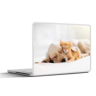 Produktbild von MuchoWow® Laptop Aufkleber Sticker Cover Tiere - Hund - Kätzchen - Rot 36.5x27.5 cm - Laptop-Sticker