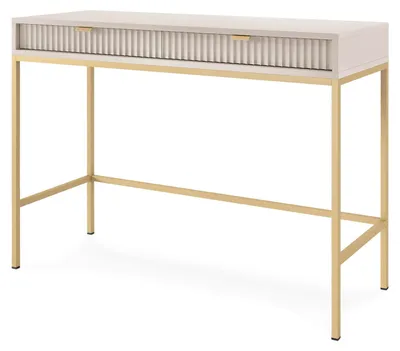 Produktbild von Schminktisch NOVUM Kaschmir mit goldenem Metallgestell 104 × 77 × 50 cm – Moderner Konsolentisch mit Schublade