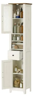 Immagine prodotto di Mobiletto bagno stretto in stile rustico | Bianco-marrone | 33x31,5x171 cm