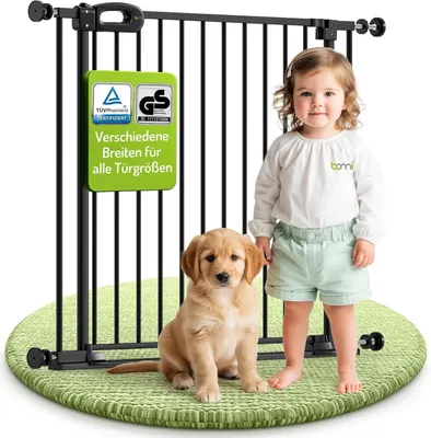Produktbild von Bomi Treppenschutzgitter ohne Bohren, 63-71 cm, flacher Steg, Metall Schwarz, selbstschließend, 2-Wege-Öffnung, sicheres & Kindergitter