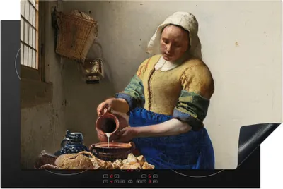 Produktbild von KitchenYeah© Herdabdeckplatte Das Milchmädchen - Gemälde von Johannes Vermeer , 81x52cm, Küche Deko, Glaskeramikkochfeld Herdabdeckung, Abdeckplatte fùr Kochfeld