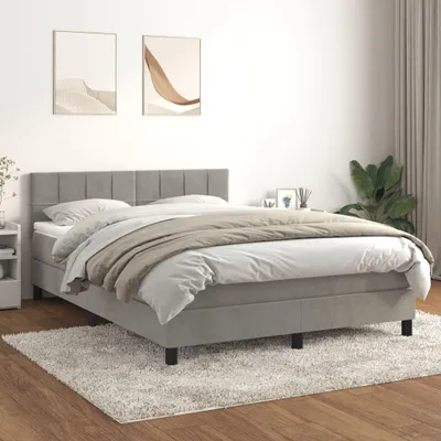 Immagine prodotto di Letto a molle con materasso grigio chiaro 140x200 cm in velluto