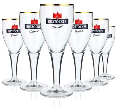 Produktbild von 6x Rostocker Bier Glas Biergläser 0,3l Pokalgläser Dunkel Goldrand