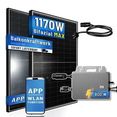 Produktbild von Balkonkraftwerk 1170W Bifazial, 800W Wechselrichter der Marke TSUN mit Wifi / Bluetooth funktion, Komplettset Solaranlage Steckerfertig