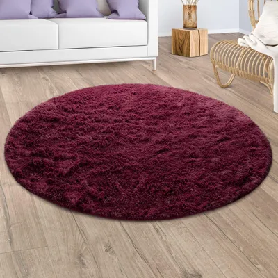 Produktbild von Hochflor Teppich Shaggy waschbar Unifarben Schlafzimmer schmutzabweisend Lila Rund 160D | 100% Polyester | Florhöhe: 33 mm | pflegeleicht