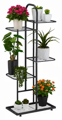 Produktbild von Relaxdays Pflanzenständer, 5 Ablagen, Pflanzentreppe Blumen & Kräuter, Metall Blumenständer, HxBxT: 96x45x22 cm, schwarz
