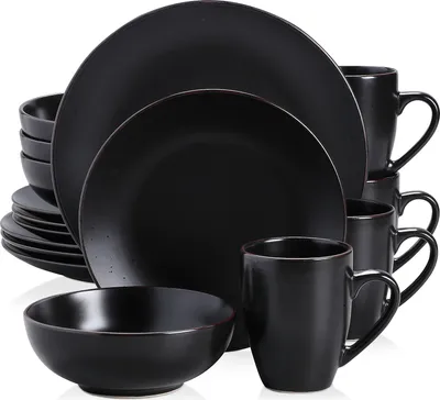Produktbild von Tafelservice Steingut, vancasso MODA Geschirrset, Vintage Aussehen, 16-teiliges Kombiservice mit je 4 Speisetellern, Kuchentellern, Schalen und Becher