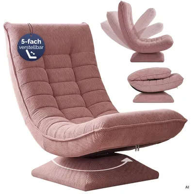 Productafbeelding van CASARIA relaxfauteuil met verstelbare rugleuning, corduroy, donkerroze, AI-gegenereerde afbeelding