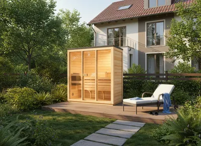 Produktbild von FinnTherm Gartensauna Kuuma M in Naturbelassen, 199x111cm für bis zu 3 Pers.