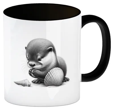 Produktbild von Baby Otter mit Muschel Kaffeebecher in schwarz
