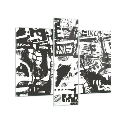 Produktbild von Bilder auf glas - 3 Teile - Schwarzweiß Figuren Abstraktion - 95x80cm - Glasbilder - Wandbilder - Bilder - Wanddekoration aus Glas - Glas Bilder - Wandbild auf Glas - GCB95x80-5125