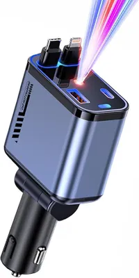Produktbild von Einziehbares Autoladegerät Starlight, 120 W, 4-in-1-USB-C-Autoadapter mit Schnellladefunktion, kompatibel mit iPhone und allen Android-Telefonen