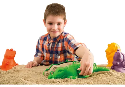 Zdjęcie produktu dla EDUPLAY 160183 Foremki do piasku 3D duże zewnętrzne, 1 x kot, 1 x kucyk, 1 x lew, 1 x krokodyl, wielokolorowe, 4 sztuki (1 zestaw)
