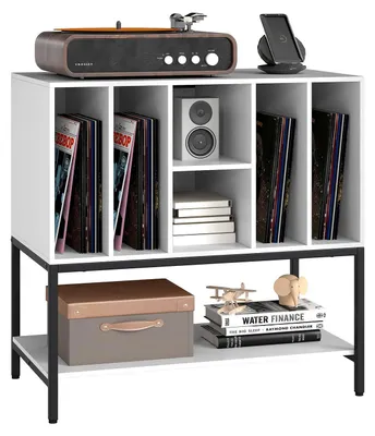 Produktbild von COSTWAY Plattenspielerständer, Beistellschrank mit Ladestation&Vinyl-Aufbewahrung, Aufbewahrungsschrank , Vinyl-Display-Regal 80x45x79,5 cm Weiß