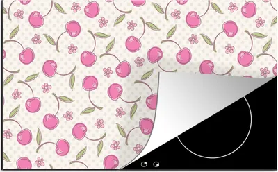 Produktbild von KitchenYeah© Herdabdeckplatte Kirschen - Blumen - Tupfen - Muster , 89x51cm, Küche Deko, Glaskeramikkochfeld Herdabdeckung, Abdeckplatte fùr Kochfeld