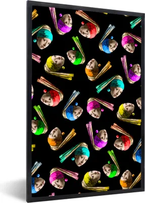 Produktbild von MuchoWow® Gerahmtes Poster Mädchen mit einem Perlenohrring - Muster - Regenbogen 20x30 cm - Poster mit Schwarzem Bilderrahmen Wandposter Rahmen Foto Bilder - Drucken - Bilder Poster im Rahmen