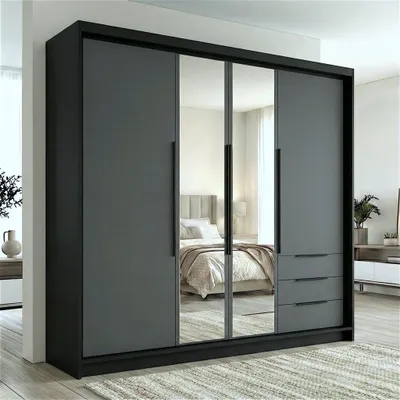 Produktbild von Geräumiger vier-türiger Kleiderschrank VIVO mit Schubladen und Metallgriffen – modernes Design