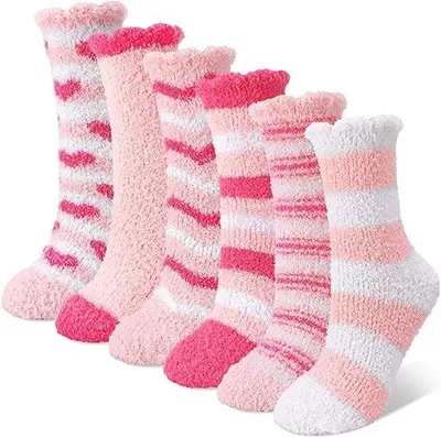Produktbild von Weihnachtsschlüpfer für Frauen - Plüsch Schlüpfer - Weihnachtsgeschenk - 6 Paar - Rosa - Größe 36-40 - Zart und bequem - Winterpantoffeln - Frauen Schlüpfer