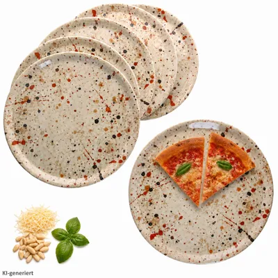 Obrázek produktu pro 6x Talíře na pizzu Granito, průměr 31,5 cm, XL talíře, vhodné pro 6 osob, 3D vzhled imitující kámen