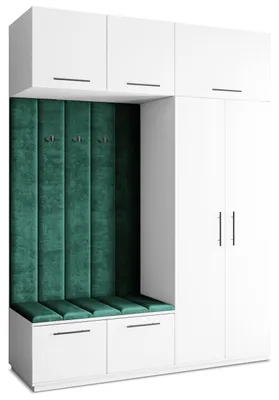 Produktbild von Masseno Garderobe-Set REMA 180/240/60 cm Modern Garderobenschrank Weiß, Veloursstoff MONOLITH 37 (Grün)