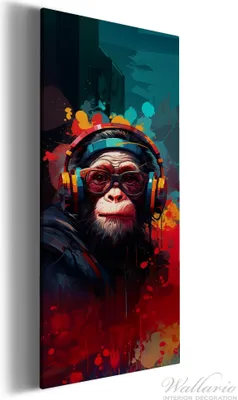 Produktbild von Wallario Premium Leinwandbild Chimp - Musik in Größe 50 x 125 cm