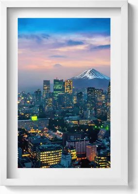Produktbild von Stadt bei Nacht– Wandbild mit Rahmen – Gerahmtes Bild  – Wanddekoration – 40x60 cm – Weiß
