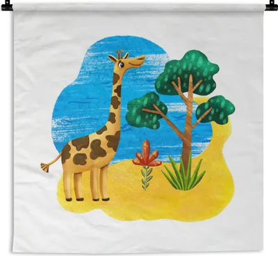 Produktbild von MuchoWow® Wandteppich Wandbehang Giraffe - Strand - Baum - Meer 150x150 cm Tapisserie Dekoration Wandtuch - Wohnaccessoires - Modernes