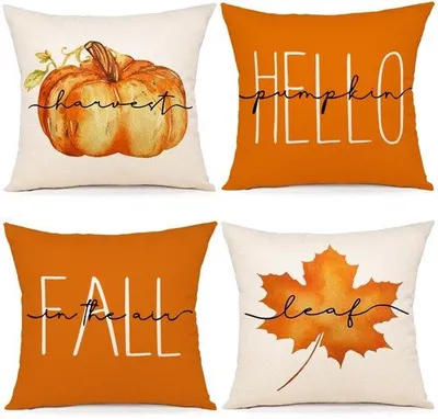 Produktbild von ZWJD Kissenbezug Herbst 50x50, 4er-Set, Herbstdekoration, Kissenbezug, Herbstdekoration, Leinen-Kissenbezüge, Ahornblätter, Kürbis, Kissen für dekorative Sofas, Haus, Garten, Schlafzimmer, Dekokissen, Kissenbezüge, 50x50 cm