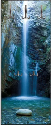 Produktbild von Wallario Flurgarderobe Wandgarderobe aus Holz, mit 5 Haken, Größe 50 x 125 cm, Motiv Wasserfall bei Sonneneinfall