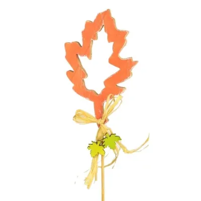 Produktbild von Dekorationsartikel aus Holz, Blattform, mit Schleife, Farbe Orange, 13x30 cm