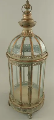 Produktbild von Casa Padrino Jugendstil Laterne Antik Kupferfarben H. 65 cm - Metall Tischlaterne mit Tragegriff - Barock & Jugendstil Deko Accessoires