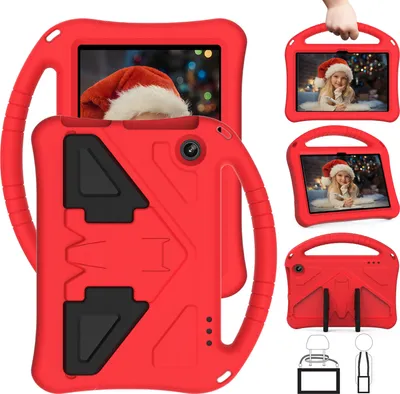 Produktbild von Kinder Hülle für Amazon Fire HD 7" 2022, Eva Leichte Stoßfeste Faltbarem Ständer, Kids Griff Schutzhülle Rot