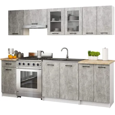 Produktbild von Küchenmöbel-Set OLIWIA 2.4m Modulares Beton 240 cm 11 Türen 1 Schublade B240xH203xT46 cm