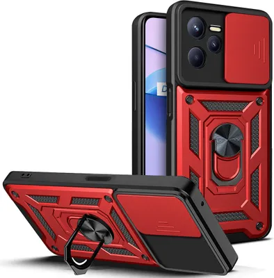 Obrázek produktu pro Realme C35 Pouzdro s Kroužkem, Stojánek, Ochrana Kamery, TPU Nárazník, Silikonové Pouzdro pro OPPO Realme C35 červené