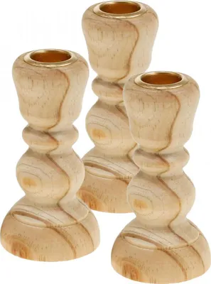 Produktbild von Kerzenhalter Holz Set 3 Stk Landhausstil gedrechselt H11cm Natur Tischdeko, 3 Stück