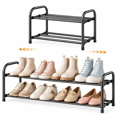 Metall-Schuhregal, 2 Ebenen, verstellbar, platzsparend, schwarz