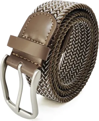 Produktbild von Glamexx24 Uni Elastischer Ledergürtel Geflochtener Stretchgürtel Dehnbarer Leder Gürtel für Damen und Herren 90 bis 145 cm-Farbe: Hellbraun Weiss -Größe: 100 cm