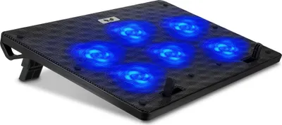 Produktbild von sk games Notebook Kühler für 12-17 Zoll Laptops, 6x 80mm Lüfter, regelbare Geschwindigkeit, leise, 368x260x27mm, 700g, 55cm Kabel, 2-Port USB-Hub, höhenverstellbar, Anti-Rutsch-Füße, ABS Metall, Blau, USB-Betrieb
