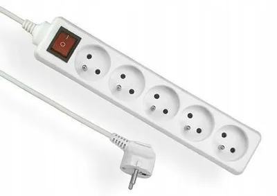 Obrázok produktu pre Predlžovací kábel s uzemnením a vypínačom, biely, 5-cestný, s/bez 1,5 m OMY 3x1 Elgotech EPS-503W