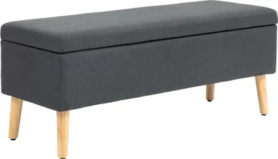 Produktbild von Polsterbank mit Stauraum, Bettbank in Leinenoptik, Kautschukholz, 110 x 39 x 45 cm, Dunkelgrau