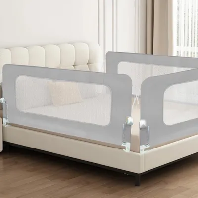 Obrázok produktu pre Detská postieľková zábrana – ochrana proti vypadnutiu 200 cm – výškovo nastaviteľná 66–80 cm – sklopná – kovový rám – trapézové nožičky a upevňovacie popruhy – oranžová