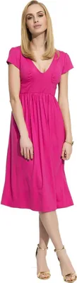 Produktbild von Damen Mittellanges Kleid Dress V-Ausschnitt mit Raffungen; Pink XL (42)