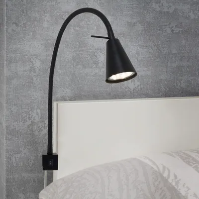 Image de Lampe de lit LED BRILONER LEUCHTEN TUSO, 5 W, 400 lm, IP20, noir, métal, incl., 1x GU10, Applique Bras flexible, 40,3 x 21,7 cm