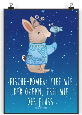 Produktbild von Mr. & Mrs. Panda Bild Fische Astrologie DIN A4 - Sternenhimmel Blau - Geschenk, Geburtstagsgeschenk, Sternzeichen, Wandbild, Fischer, Geschenkidee Zum Geburtstag, drucke