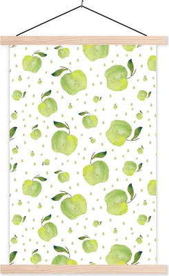 Produktbild von MuchoWow® Textilposter Äpfel - Aquarelle - Muster 60x90 cm mit holzfarbenen Rahmen - Textil