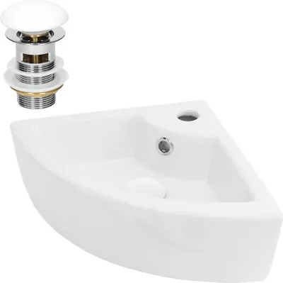 Produktbild von LuxeBath Waschbecken Aufsatzwaschbecken Eckig, 46x33x13 cm, Weiß, aus Keramik, inkl. Ablaufgarnitur mit Überlauf