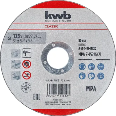 Obrázok produktu pre Rezný kotúč KWB, 711812, 125x1,0 mm