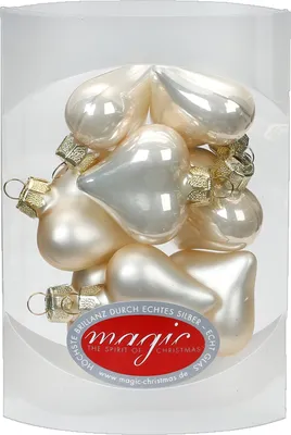 Immagine prodotto di Decorazioni per l'albero di Natale a forma di cuore in vetro, 4 cm, 8 pezzi, colore: champagne lucido / opaco