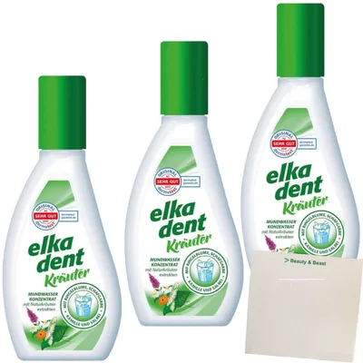 Produktbild von Elkadent Mundwasser Kräuter 3er Pack (3x125ml Flasche) + usy Block
