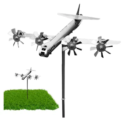 Produktbild von Flugzeug-Windmühle – Metall-Wetterfahne für den Außenbereich, handgefertigte Dekoration und Windspiel